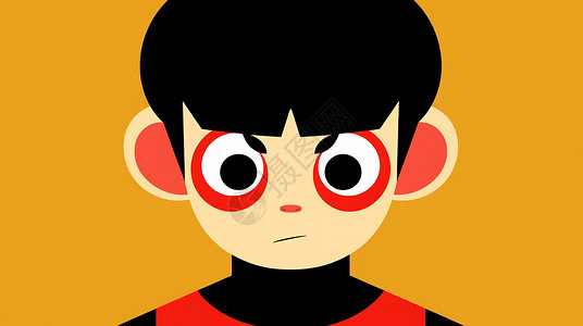 红眼圈短发可爱的卡通小男孩背景图片
