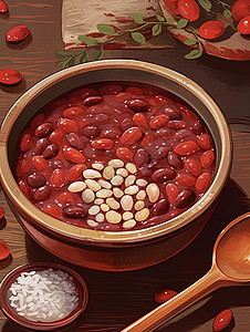美味诱人的卡通红豆粥背景图片