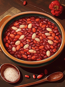 黑米红豆粥美味诱人的卡通粥传统习俗美食插画