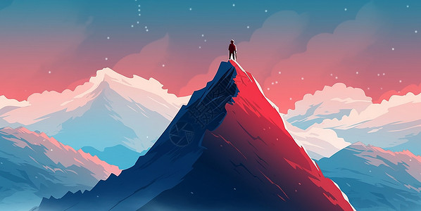 火红色山顶上站着一个小小的卡通人物背景图片