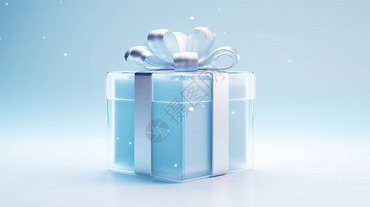 立体丝带蓝色调漂亮立体的卡通礼物盒插画