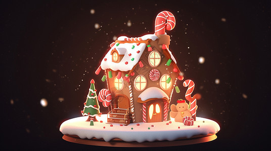 深色背景圣诞节可爱的卡通小房子背景图片