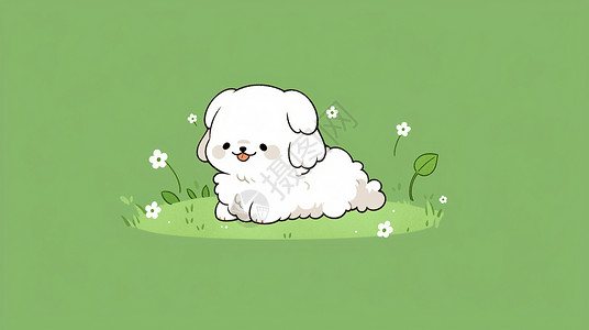 趴在草地上可爱的卡通小狗背景图片