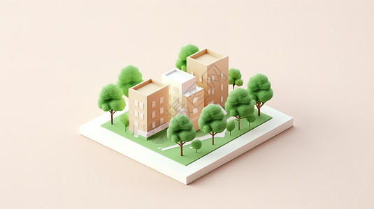 开发商促销住宅街景3D图标插画