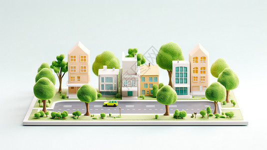 绿色住宅环境3D图标插画