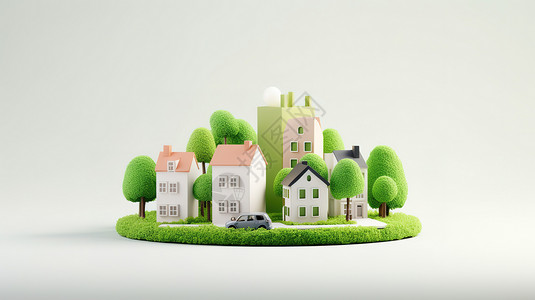 开发商绿色住宅街景3D图标插画
