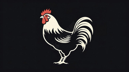 线条艺术动物公鸡图标背景图片