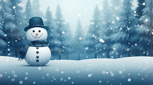 雪景中的卡通雪人插画背景图片