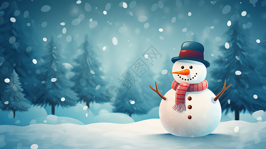 冬天大雪中可爱雪人插画背景图片