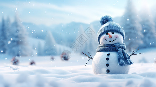 冬天白雪中可爱的雪人背景图片