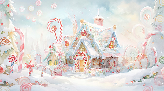 圣诞糖果主题可爱的卡通房子背景图片