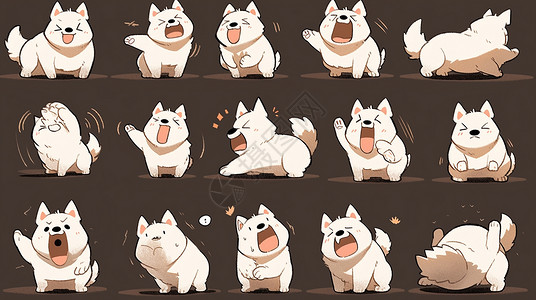 白色小狗各种可爱的表情与动作背景图片