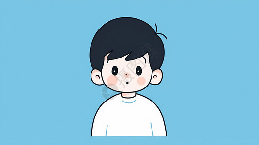 蓝色衣服穿着白色衣服的可爱卡通短发小男孩插画