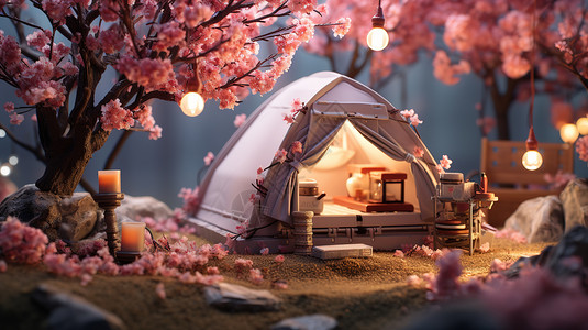 樱花下露营微观春色背景图片