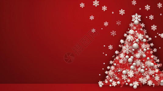 红色简约圣诞节圣诞节圣诞树红色背景插画