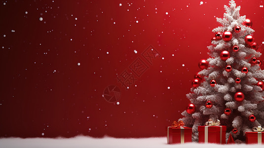 红色圣诞树圣诞节红色背景插画