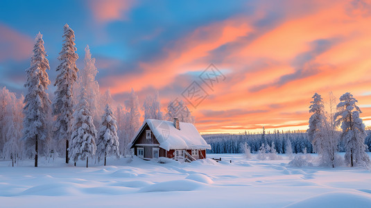 雪地小木屋背景图片
