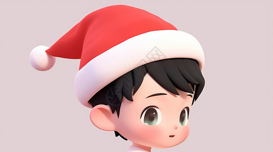 戴着红色圣诞帽大眼睛可爱的卡通男孩背景图片
