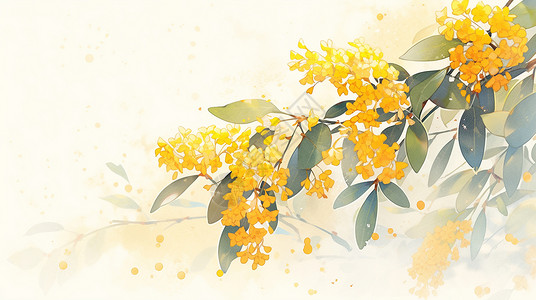 古风桂花酒坛一枝黄色漂亮的黄色桂花卡通水彩画插画