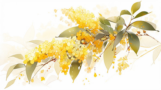一簇黄色小花盛开的水彩风黄色卡通桂花插画