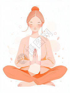 练瑜伽女孩坐着练瑜伽的小清新卡通女孩插画