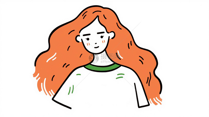 橙色长卷发可爱的简约卡通女孩头像图片