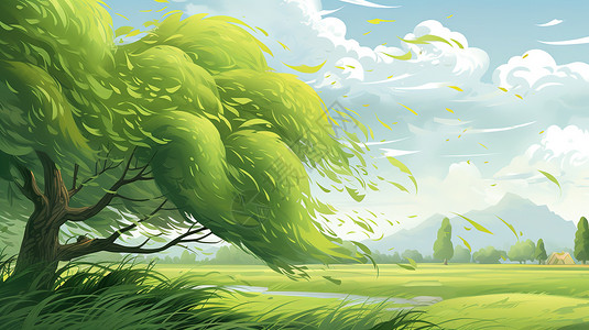 春天绿色柳树背景图片