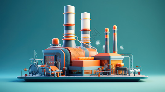 工厂3D工厂机械管道概念抽象3D小场景插画