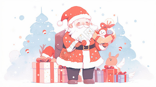 水彩圣诞节戴着圣诞帽开心笑的卡通圣诞老人插画