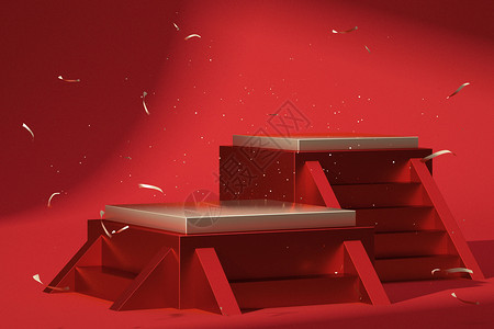 新春舞台布置红色舞台场景设计图片
