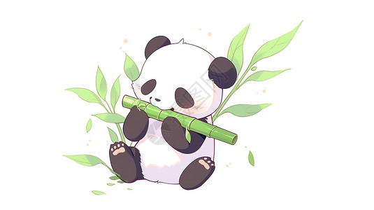 吃竹叶的小熊猫小熊猫吃柱子可爱图标插画