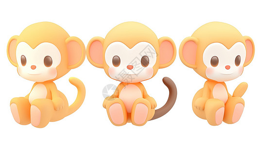 三个猴子3D图标背景图片