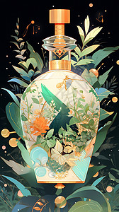 植物系优雅漂亮的卡通瓶子插画场景背景图片