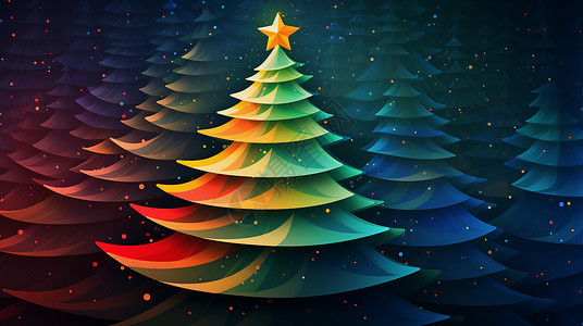 剪纸风抽象的卡通圣诞树背景背景图片