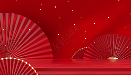年货节电商首页C4D红金喜庆展台背景设计图片