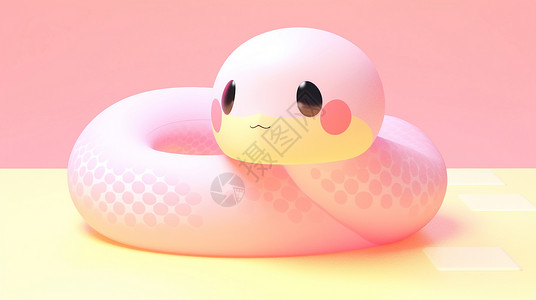 生肖蛇浅粉色红脸蛋可爱的立体卡通小蛇插画