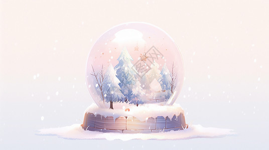 大雪中有很多树的梦幻卡通水晶球背景图片
