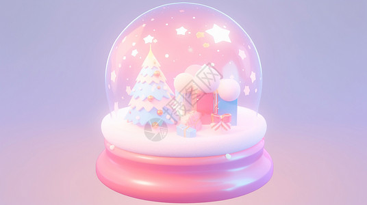 发光小星星的卡通水晶球圣诞礼物背景图片