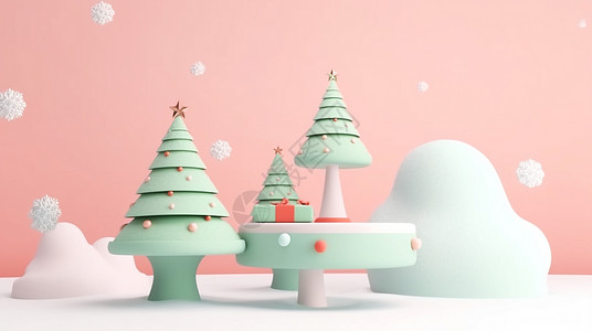 几棵可爱的立体卡通圣诞树背景图片