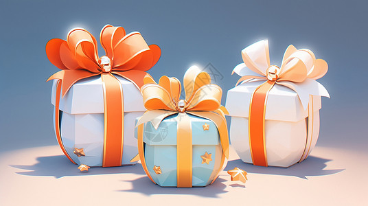 卡通圣诞礼物三个系着丝带漂亮立体的卡通礼物盒插画