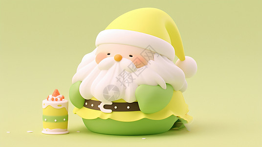 绿色主题装扮可爱的立体卡通圣诞老人背景图片