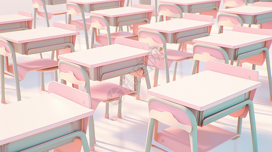 教室内粉色可爱的立体卡通课桌背景图片
