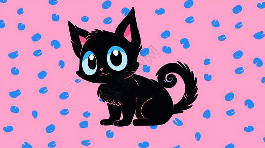 大大的眼睛可爱的黑色猫卡通小猫背景图片