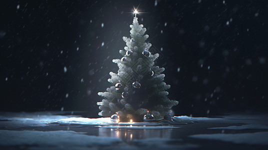 雪夜简约漂亮的卡通圣诞树背景图片