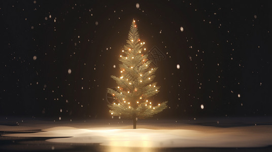 雪中华丽漂亮小小的卡通圣诞树背景图片