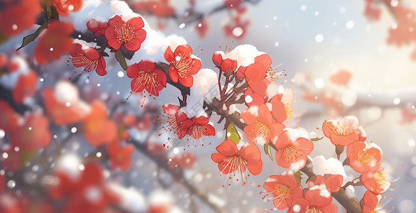 傲雪盛开的漂亮卡通梅花背景图片