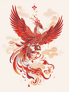 红色翅膀红色喜庆张开翅膀的卡通凤凰插画