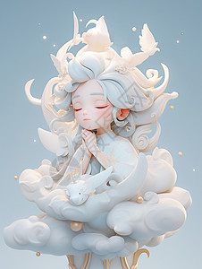 被云朵围绕仙气飘飘的卡通小女孩IP背景图片