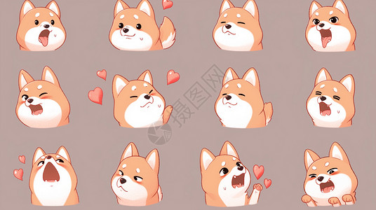柴犬表情各种表情可爱的卡通小黄狗表情包插画