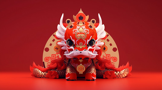 龙年春节喜庆红色立体卡通龙背景图片